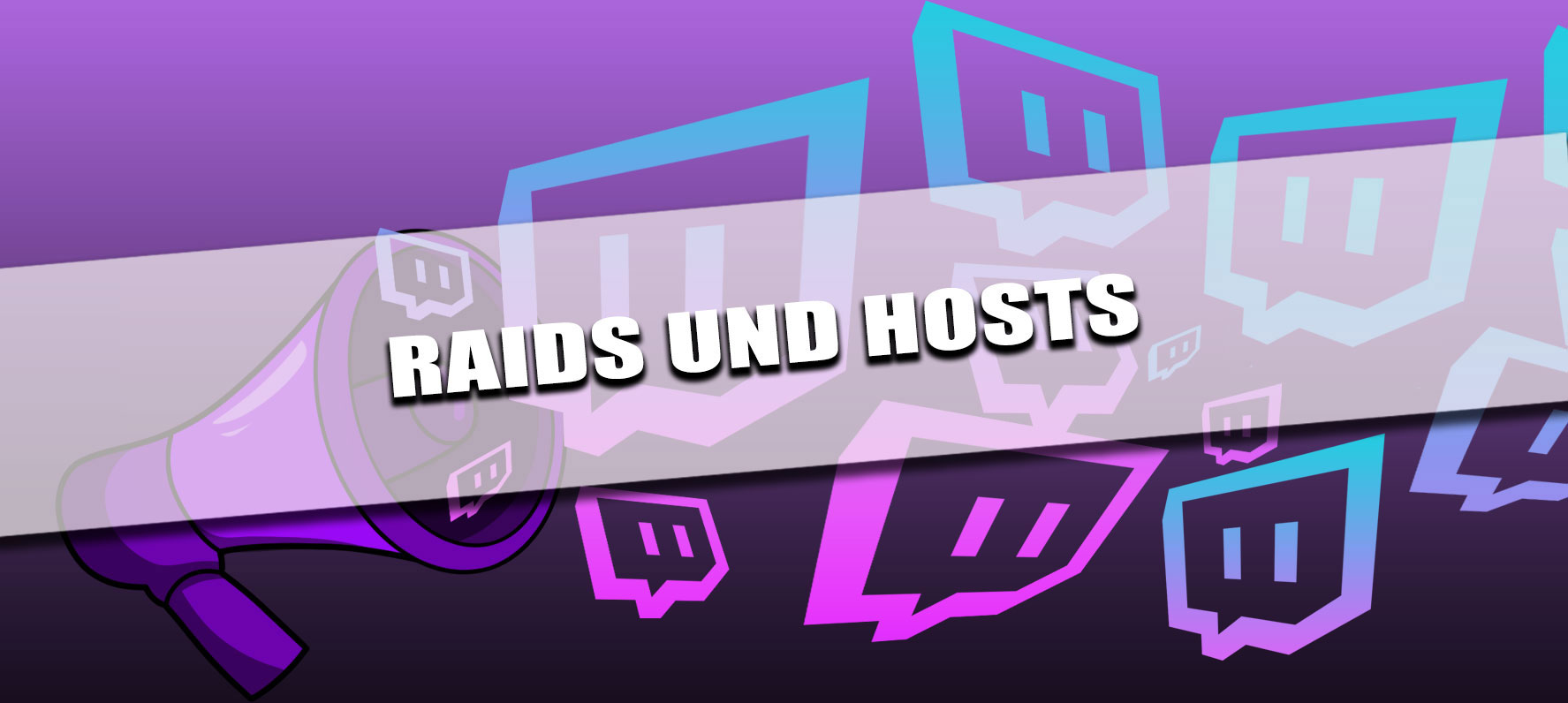 Raids und Hosts auf Twitch Lila Header mit Twitch Logo