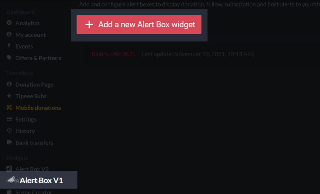 Add a new Alert Box widget