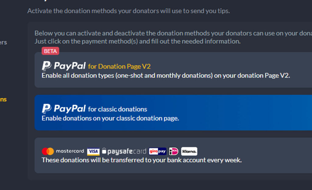 Donation Page auf Tipeeestream einrichten