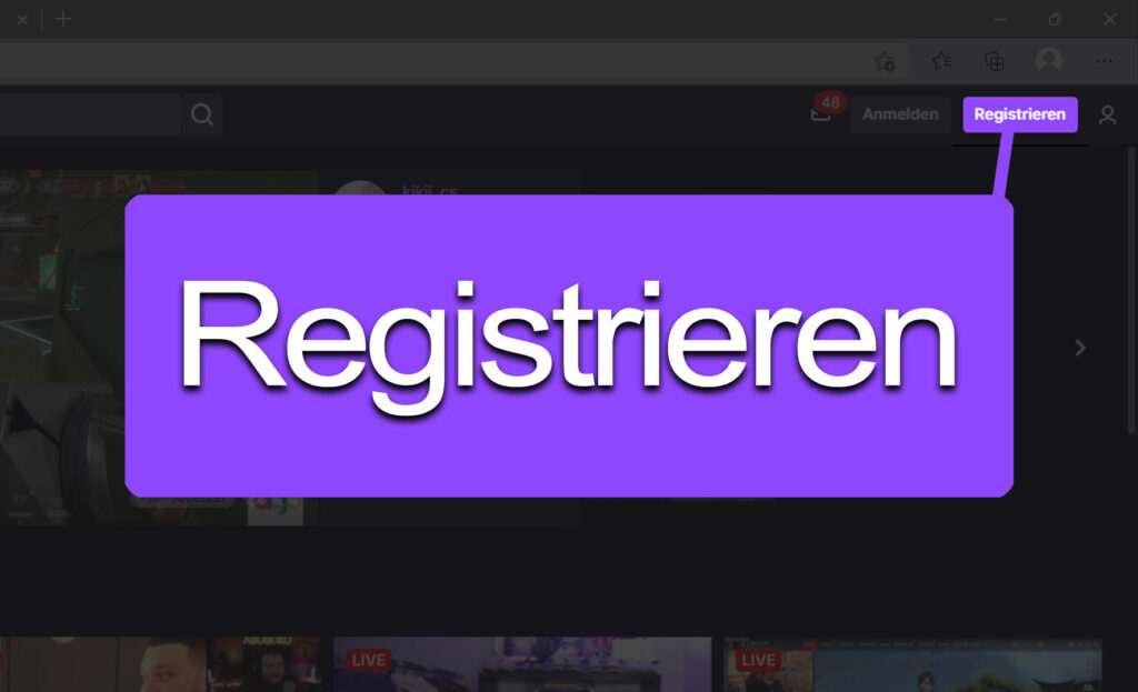 Lila Registrier Button von Twitch
