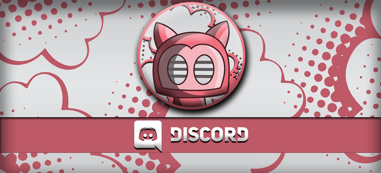 discord header in pink mit comic elementen und bot figur