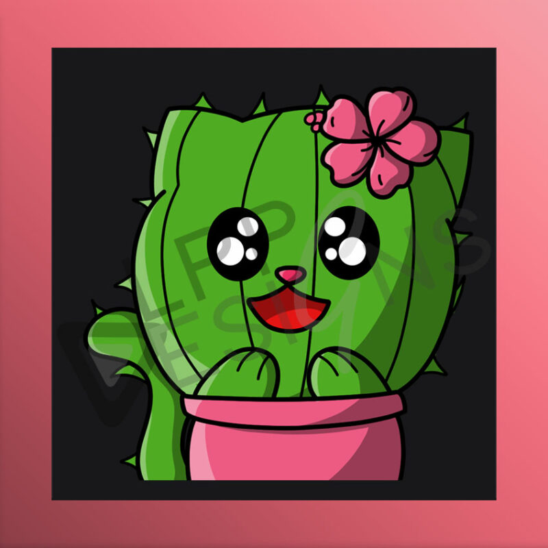 Kaktus als Katze mit Blumen im pinken Topf für Twitch Streamer