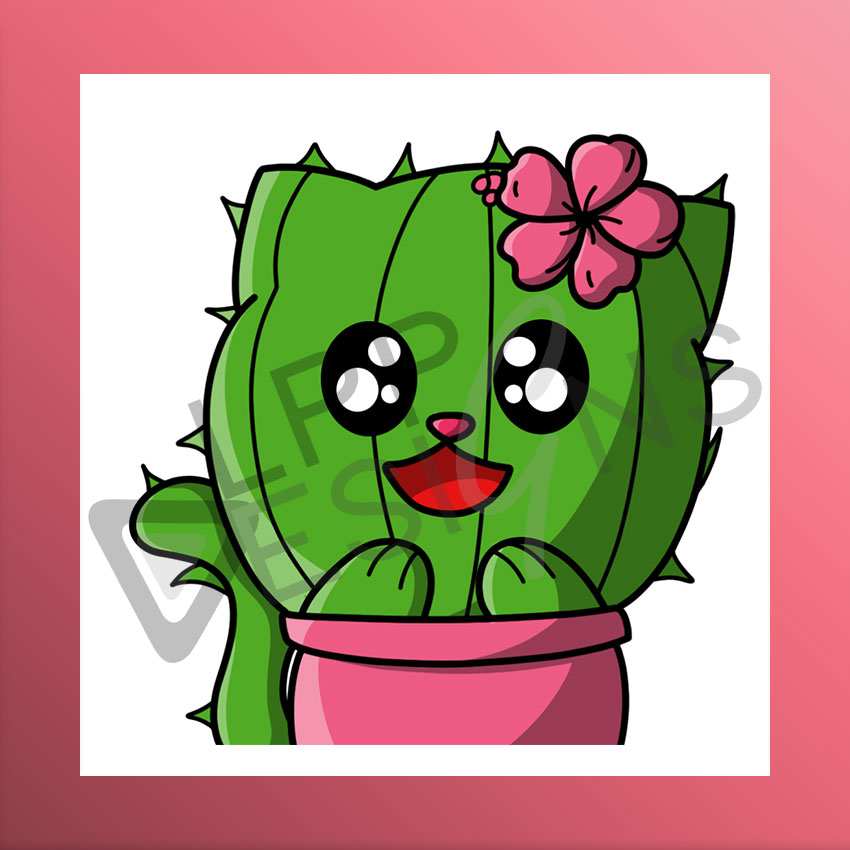 Kaktus als Katze mit Blumen im pinken Topf für Twitch Streamer