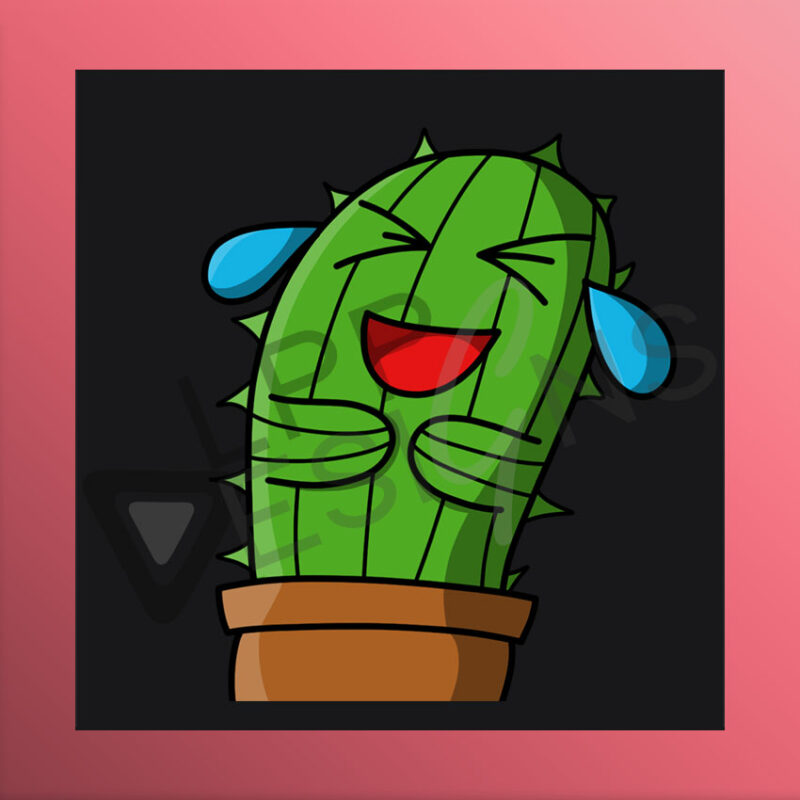lachender, grüner Kaktus im braunen Topf als Clipart Twitch Emote