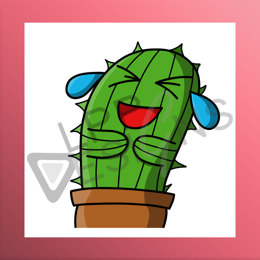 lachender, grüner Kaktus im braunen Topf als Clipart Twitch Emote