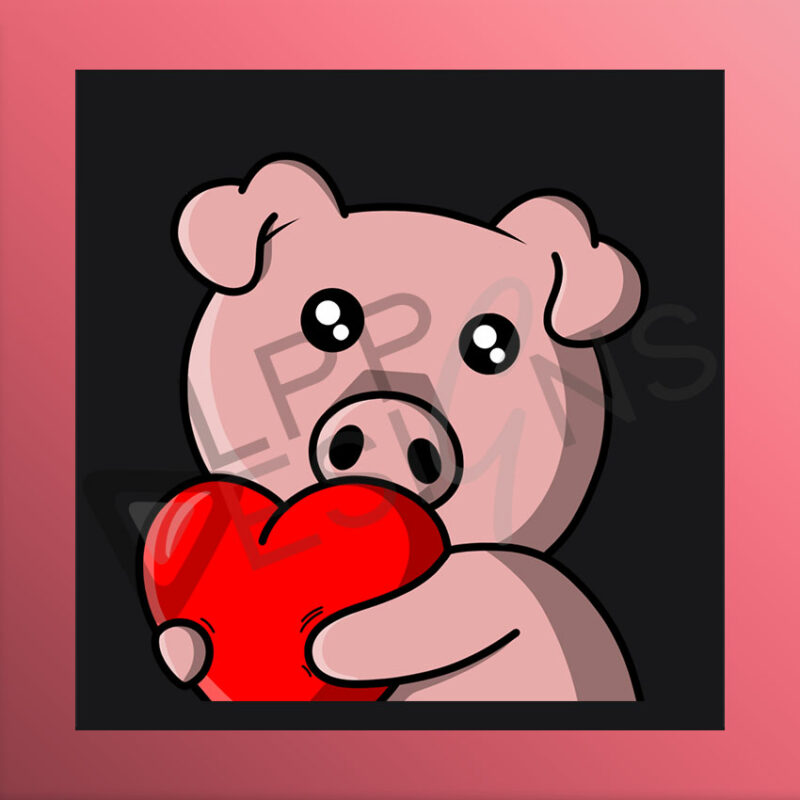 Rosanes Schwein mit Herz im Arm als Emote
