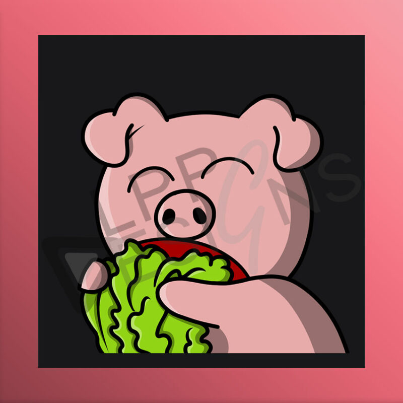 Salat essendes, rosa Schwein als Emote