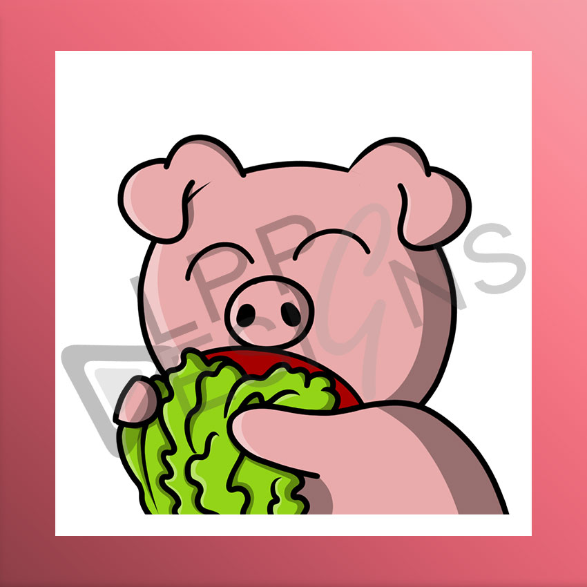 Salat essendes, rosa Schwein als Emote