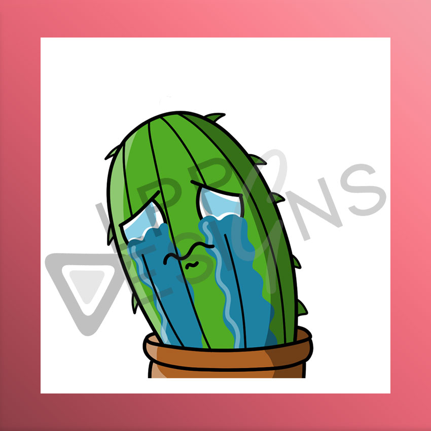 Weinender grüner Kaktus im braunen Topf als Clipart Twitch Emote