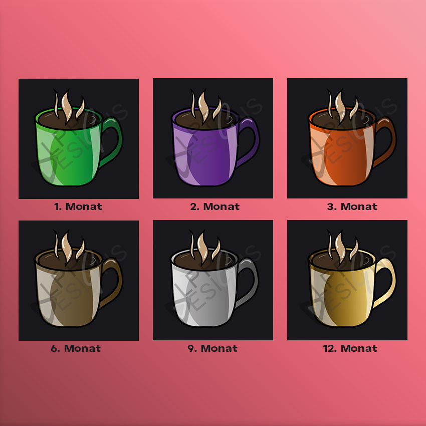 Kaffee Tassen in verschiedenen Farben für Twitch