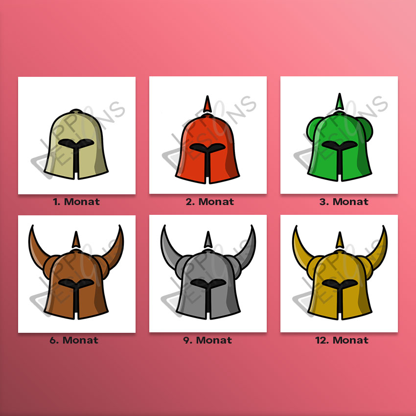 Mittelalterliche Helme für Ritter als Twitch Badges in verschiedenen Farben