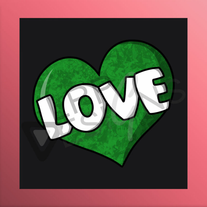grünes Herz mit Schriftzug Love als Twitch Emote