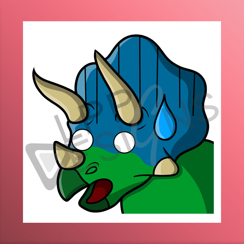 Grüner Triceratops Dino, welcher erschrocken guckt