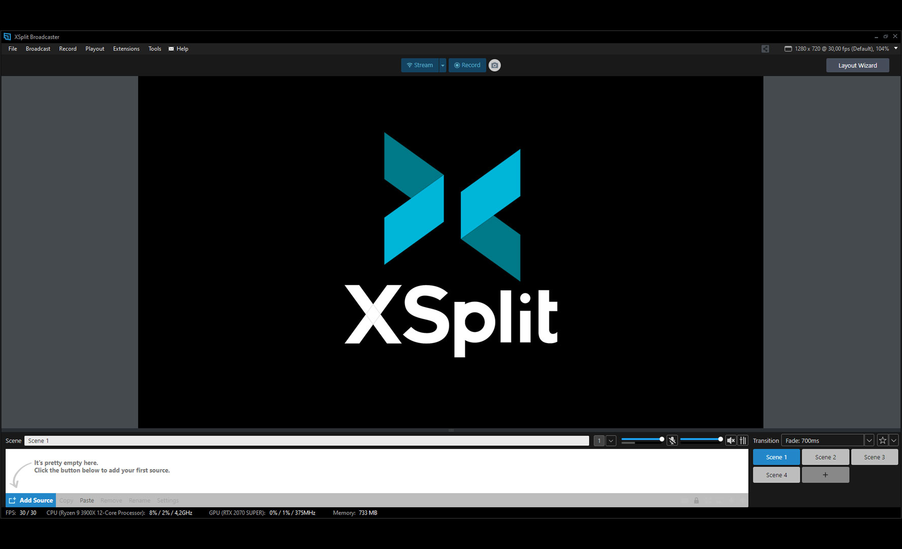 Screenshot von X Split Streaming Tool mit Logo